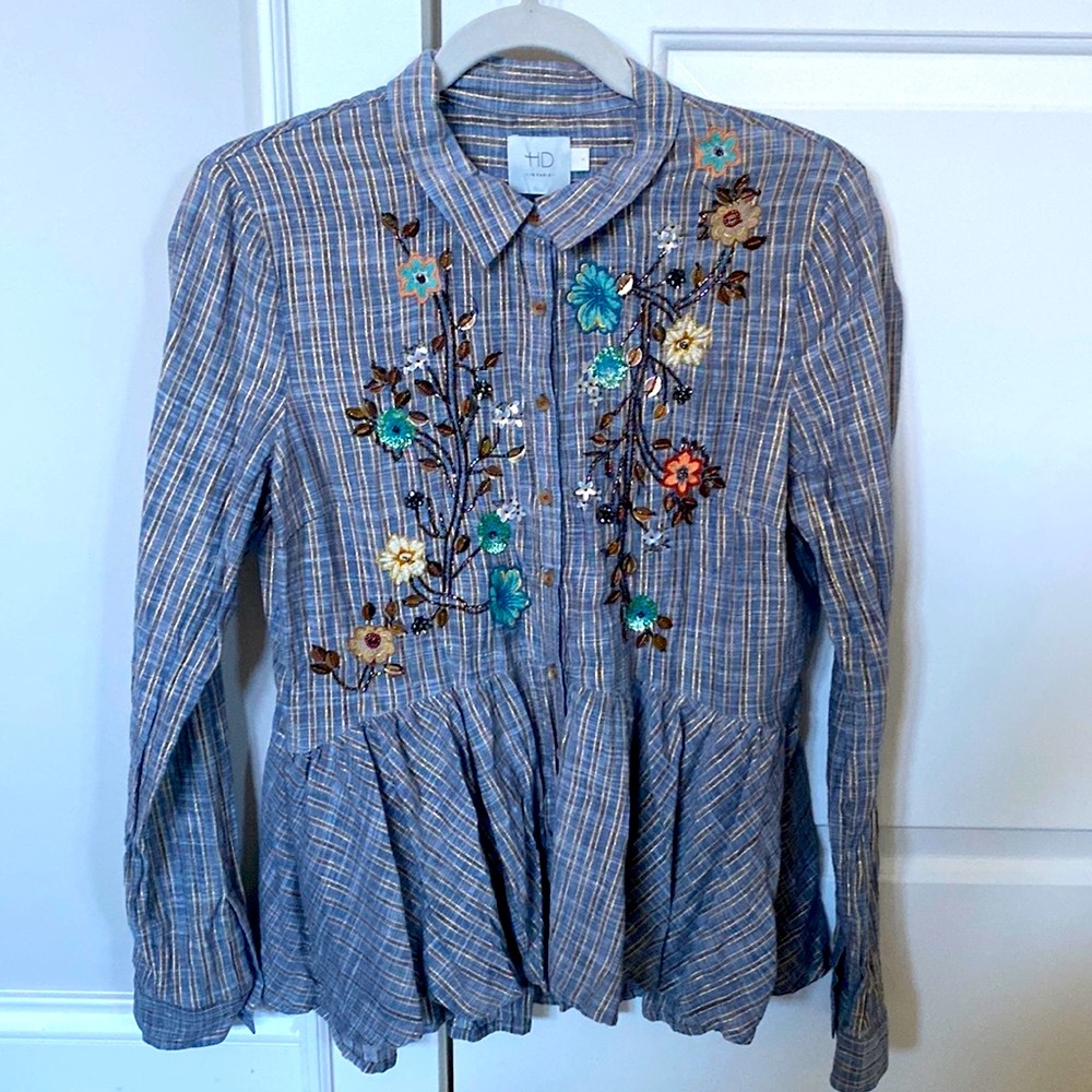 Anthropologie; Sequin peplum Blouse Sz S